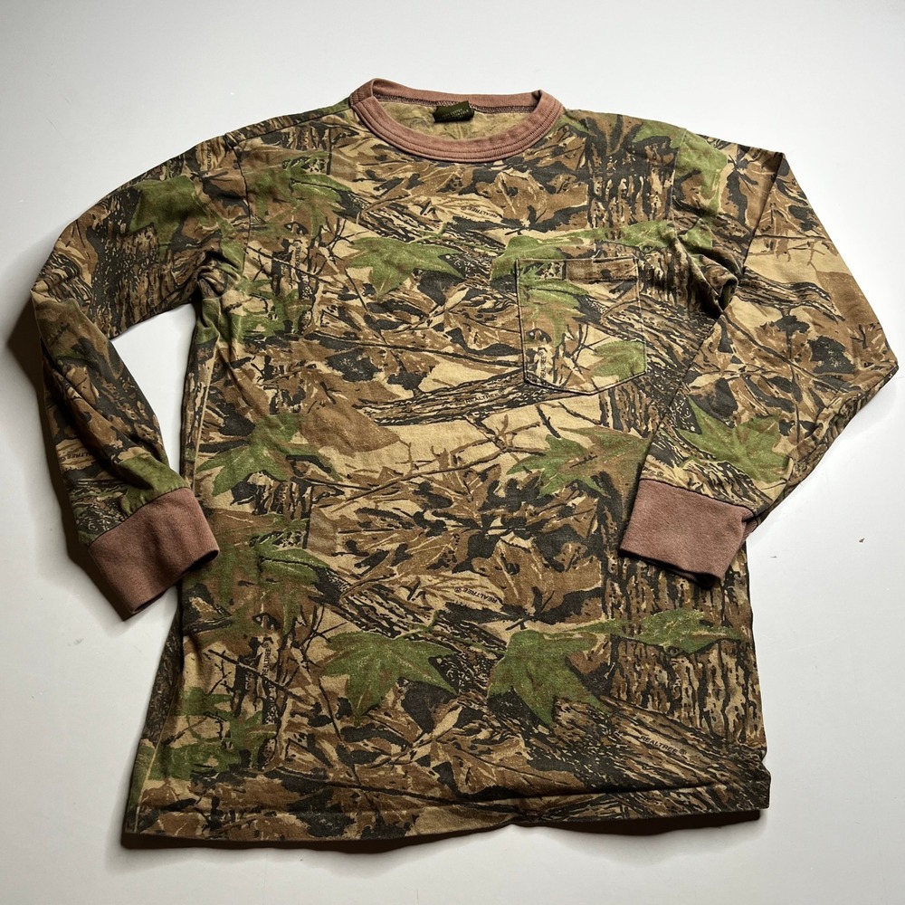 90s Spartan Realtree Camo Long Sleeve T-Shirt Mens S Made in USA Hunting Brown‎